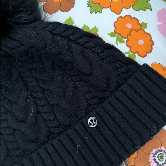 NWOT Lululemon Black Beanie hat Cable Knit Beanie with Pom-Pom Twisted Bliss main image 5